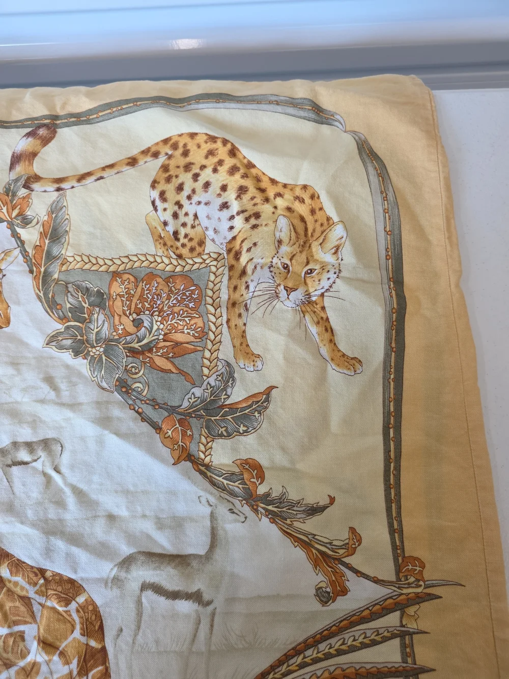 Vintage Salvatore Ferragamo 100% Cotton Golden Safari Large Pillowcase 34x32.5